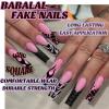 imageBABALAL Stiletto Press on Nails Long Fake Nails Pink Orange French Glue on Nails 3D Gold Chrome Texture Design Y2k Acrylic Nails 24Pcs Almond Stick on Nails Handmade Ombre False Nails SummerANL21flame