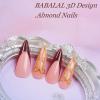 imageBABALAL Stiletto Press on Nails Long Fake Nails Pink Orange French Glue on Nails 3D Gold Chrome Texture Design Y2k Acrylic Nails 24Pcs Almond Stick on Nails Handmade Ombre False Nails SummerANL01goldred