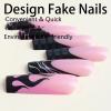 imageBABALAL Stiletto Press on Nails Long Fake Nails Pink Orange French Glue on Nails 3D Gold Chrome Texture Design Y2k Acrylic Nails 24Pcs Almond Stick on Nails Handmade Ombre False Nails SummerANL21flame