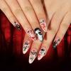 imageBABALAL Almond Press on Nails Medium Halloween Fake Nails Green Glitter French Glue on Nails Rhinestone Spider Ghost Stiletto Acrylic Nails Artificial Nails for Women and GirlsFNHA01flame ghost