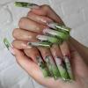 imageBABALAL Long Square Press on Nails Brown Fall Fake Nails Cheetah French Tip Design Y2k Glue ons Nails Heart Pearl Charm Acrylic Nails 24Pcs Handmade Squoval False NailsANB02