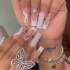 imageBABALAL Long Square Press on Nails Brown Fall Fake Nails Cheetah French Tip Design Y2k Glue ons Nails Heart Pearl Charm Acrylic Nails 24Pcs Handmade Squoval False NailsANB19
