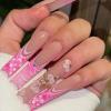 imageBABALAL Long Square Press on Nails Brown Fall Fake Nails Cheetah French Tip Design Y2k Glue ons Nails Heart Pearl Charm Acrylic Nails 24Pcs Handmade Squoval False NailsANB01