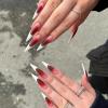 imageBABALAL Press on Nails Long Stiletto Fake Nails Dark Red Goth Glue on Nails White French Tip Acrylic Nails Almond False Nails 24Pcs Punk Halloween Stick on Nails