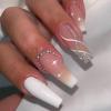 imageBABALAL Square Press on Nails Long Fake Nails Pink French Tip Glue on Nails 3d Flower Butterfly Rhinestone Charm Design Acrylic Nails 24Pcs Manicure Squoval False NailsFnm09white