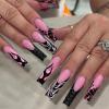 imageBABALAL Stiletto Press on Nails Long Fake Nails Pink Orange French Glue on Nails 3D Gold Chrome Texture Design Y2k Acrylic Nails 24Pcs Almond Stick on Nails Handmade Ombre False Nails SummerANL21flame