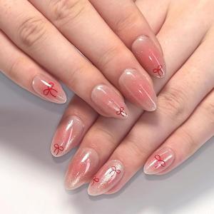 imageBABALAL Almond Press on Nails Medium Blue Green Fake Nails Bow Glue on Nails Cute Cat Flower Design Acrylic Nails 24Pcs Stiletto Handmade Full Cover False NailsFNZ20bling