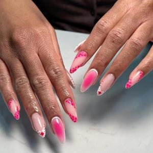 imageBABALAL Almond Press on Nails Medium Blue Green Fake Nails Bow Glue on Nails Cute Cat Flower Design Acrylic Nails 24Pcs Stiletto Handmade Full Cover False NailsFNZ20pink