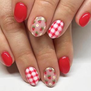 imageBABALAL Almond Press on Nails Medium Blue Green Fake Nails Bow Glue on Nails Cute Cat Flower Design Acrylic Nails 24Pcs Stiletto Handmade Full Cover False NailsFNZ05strawberry