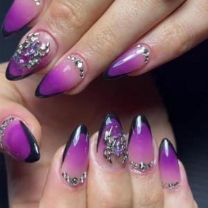 imageBABALAL Almond Press on Nails Medium Blue Green Fake Nails Bow Glue on Nails Cute Cat Flower Design Acrylic Nails 24Pcs Stiletto Handmade Full Cover False NailsFNZ19spider
