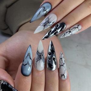 imageBABALAL Brown Press on Nails Medium Almond Fake Nails Fall Glue ons Nails with Design Autumn Acrylic Nails 24Pcs Stiletto False NailsANE02