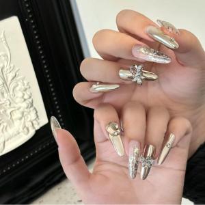imageBABALAL Brown Press on Nails Medium Almond Fake Nails Fall Glue ons Nails with Design Autumn Acrylic Nails 24Pcs Stiletto False NailsANE06