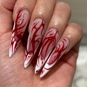 imageBABALAL Brown Press on Nails Medium Almond Fake Nails Fall Glue ons Nails with Design Autumn Acrylic Nails 24Pcs Stiletto False NailsANE06blood