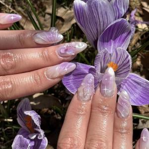 imageBABALAL Brown Press on Nails Medium Almond Fake Nails Fall Glue ons Nails with Design Autumn Acrylic Nails 24Pcs Stiletto False NailsANE08purple