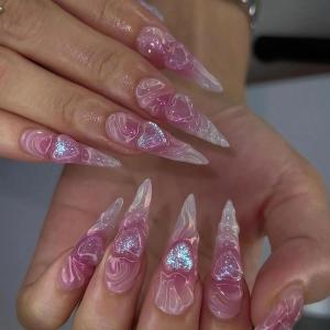 imageBABALAL Brown Press on Nails Medium Almond Fake Nails Fall Glue ons Nails with Design Autumn Acrylic Nails 24Pcs Stiletto False NailsANE11pink