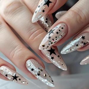 imageBABALAL Brown Press on Nails Medium Almond Fake Nails Fall Glue ons Nails with Design Autumn Acrylic Nails 24Pcs Stiletto False NailsANE15star