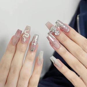 imageBABALAL Duck Nails Press ons Pink French Tips Press on Nails False Nails with Rhinestone Cherry Flower Designs Glossy Luxury Duck Nail Tips 24pcs Gel Acrylic Manicure False Nails KitFNDU312