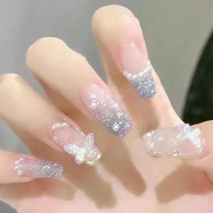 imageBABALAL Duck Nails Press ons Pink French Tips Press on Nails False Nails with Rhinestone Cherry Flower Designs Glossy Luxury Duck Nail Tips 24pcs Gel Acrylic Manicure False Nails KitFNDU319