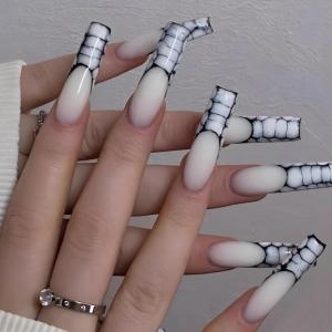 imageBABALAL Duck Nails Press ons Pink French Tips Press on Nails False Nails with Rhinestone Cherry Flower Designs Glossy Luxury Duck Nail Tips 24pcs Gel Acrylic Manicure False Nails KitFNDU309