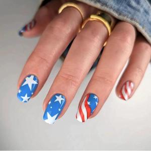 imageBABALAL French Tip Press on Nails Medium Square Fake Nails Colorful Glue ons Nails Crocodile Pattern Design Acrylic Nails 24Pcs Squoval Full Cover False NailsFNr23star