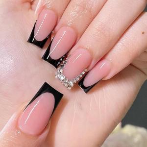 imageBABALAL French Tip Press on Nails Medium Square Fake Nails Colorful Glue ons Nails Crocodile Pattern Design Acrylic Nails 24Pcs Squoval Full Cover False NailsFNr23goth