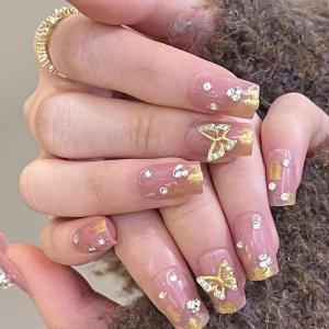 imageBABALAL French Tip Press on Nails Medium Square Fake Nails Colorful Glue ons Nails Crocodile Pattern Design Acrylic Nails 24Pcs Squoval Full Cover False NailsFNr15golden