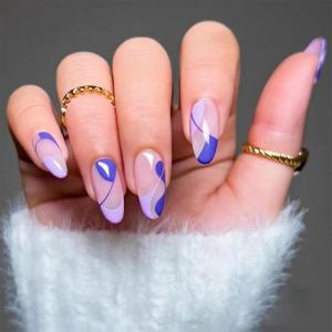 imageBABALAL Long Coffin Fake Nails Butterfly Ballerina False Nails Blue Press on Nails Glossy Acrylic Nail Tips with Design for Women and GirlsCRJH19purple