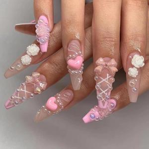 imageBABALAL Long Press on Nails Square Fake Nails Brown Glue ons Nails Wild Cheetah Design Acrylic Fall Nails 24Pcs French Tip Squoval False NailsANG01