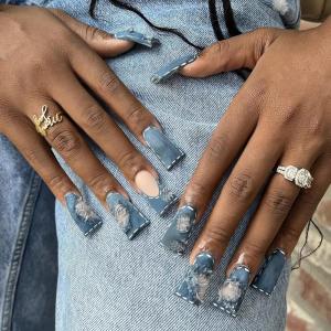 imageBABALAL Long Press on Nails Square Fake Nails Brown Glue ons Nails Wild Cheetah Design Acrylic Fall Nails 24Pcs French Tip Squoval False NailsANG05