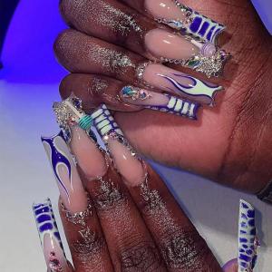 imageBABALAL Long Press on Nails Square Fake Nails Brown Glue ons Nails Wild Cheetah Design Acrylic Fall Nails 24Pcs French Tip Squoval False NailsANG07candy