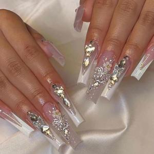 imageBABALAL Long Press on Nails Square Fake Nails Brown Glue ons Nails Wild Cheetah Design Acrylic Fall Nails 24Pcs French Tip Squoval False NailsANG10