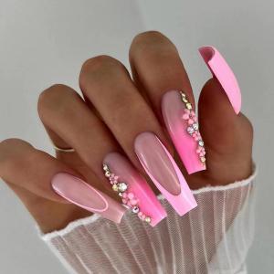 imageBABALAL Long Press on Nails Square Fake Nails Brown Glue ons Nails Wild Cheetah Design Acrylic Fall Nails 24Pcs French Tip Squoval False NailsANG15