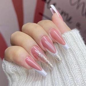 imageBABALAL Long Square Press on Nails Brown Fall Fake Nails Cheetah French Tip Design Y2k Glue ons Nails Heart Pearl Charm Acrylic Nails 24Pcs Handmade Squoval False NailsANB17