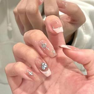 imageBABALAL Square Press on Nails Long Fake Nails Pink French Tip Glue on Nails 3d Flower Butterfly Rhinestone Charm Design Acrylic Nails 24Pcs Manicure Squoval False NailsFnm09pink