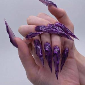 imageBABALAL Stiletto Press on Nails Long Fake Nails Pink Orange French Glue on Nails 3D Gold Chrome Texture Design Y2k Acrylic Nails 24Pcs Almond Stick on Nails Handmade Ombre False Nails SummerANL04