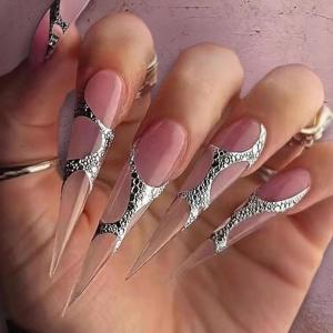 imageBABALAL Stiletto Press on Nails Long Fake Nails Pink Orange French Glue on Nails 3D Gold Chrome Texture Design Y2k Acrylic Nails 24Pcs Almond Stick on Nails Handmade Ombre False Nails SummerANL08
