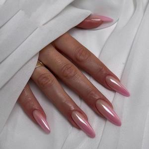 imageBABALAL Stiletto Press on Nails Long Fake Nails Pink Orange French Glue on Nails 3D Gold Chrome Texture Design Y2k Acrylic Nails 24Pcs Almond Stick on Nails Handmade Ombre False Nails SummerANL07