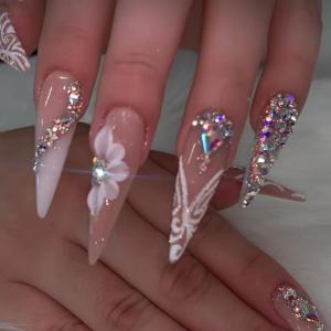 imageBABALAL Stiletto Press on Nails Long Fake Nails Pink Orange French Glue on Nails 3D Gold Chrome Texture Design Y2k Acrylic Nails 24Pcs Almond Stick on Nails Handmade Ombre False Nails SummerANL19