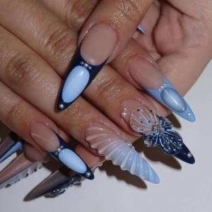 imageBABALAL Stiletto Press on Nails Long Fake Nails Pink Orange French Glue on Nails 3D Gold Chrome Texture Design Y2k Acrylic Nails 24Pcs Almond Stick on Nails Handmade Ombre False Nails SummerANL11