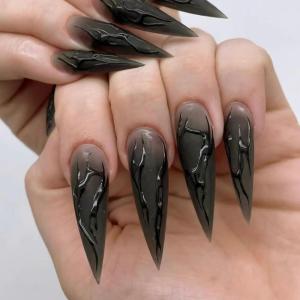 imageBABALAL Stiletto Press on Nails Long Fake Nails Pink Orange French Glue on Nails 3D Gold Chrome Texture Design Y2k Acrylic Nails 24Pcs Almond Stick on Nails Handmade Ombre False Nails SummerANL20