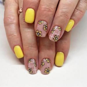 imageYellow Press on Nails Short Square Fake Nails Glue on Flower Summer Acrylic Nails 24Pcs BABALAL Glossy Manicure Stick on Nails Supplies Thick Squoval Artificial Nails Art Diy Nails for Women GirlsBNA100yellow