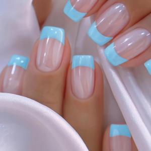 imageYellow Press on Nails Short Square Fake Nails Glue on Flower Summer Acrylic Nails 24Pcs BABALAL Glossy Manicure Stick on Nails Supplies Thick Squoval Artificial Nails Art Diy Nails for Women GirlsBNA101blue