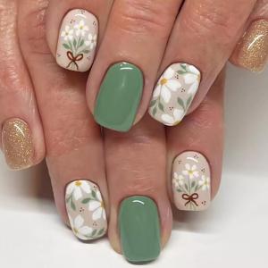 imageYellow Press on Nails Short Square Fake Nails Glue on Flower Summer Acrylic Nails 24Pcs BABALAL Glossy Manicure Stick on Nails Supplies Thick Squoval Artificial Nails Art Diy Nails for Women GirlsBNA111