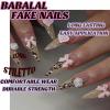 imageBABALAL Coffin Press on Nails Medium Fake Nails Orange Pink French Tip Glue on Nails 3d Texture Flower Design Acrylic Nails 24Pcs Ballerina Summer False Nails Manicure Stick on Nails SuppliesNT0119