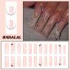 imageBABALAL French Tip Press on Nails Long Square Fake Nails Green Glue on Nails Golden Chrome Design 3d Butterfly Charm Acrylic Nails 24Pcs Squoval Manicure False NailsFNT19butterfly