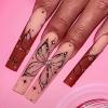 imageBABALAL French Tip Press on Nails Long Square Fake Nails Green Glue on Nails Golden Chrome Design 3d Butterfly Charm Acrylic Nails 24Pcs Squoval Manicure False NailsFNT04brown