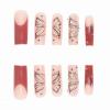 imageBABALAL French Tip Press on Nails Long Square Fake Nails Green Glue on Nails Golden Chrome Design 3d Butterfly Charm Acrylic Nails 24Pcs Squoval Manicure False NailsFNT04brown