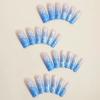 imageBABALAL French Tip Press on Nails Long Square Fake Nails Green Glue on Nails Golden Chrome Design 3d Butterfly Charm Acrylic Nails 24Pcs Squoval Manicure False NailsFNT17blue
