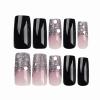 imageBABALAL French Tip Press on Nails Long Square Fake Nails Green Glue on Nails Golden Chrome Design 3d Butterfly Charm Acrylic Nails 24Pcs Squoval Manicure False NailsFNT22glitter