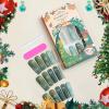 imageBABALAL French Tip Press on Nails Long Square Fake Nails Green Glue on Nails Golden Chrome Design 3d Butterfly Charm Acrylic Nails 24Pcs Squoval Manicure False NailsFNT11green